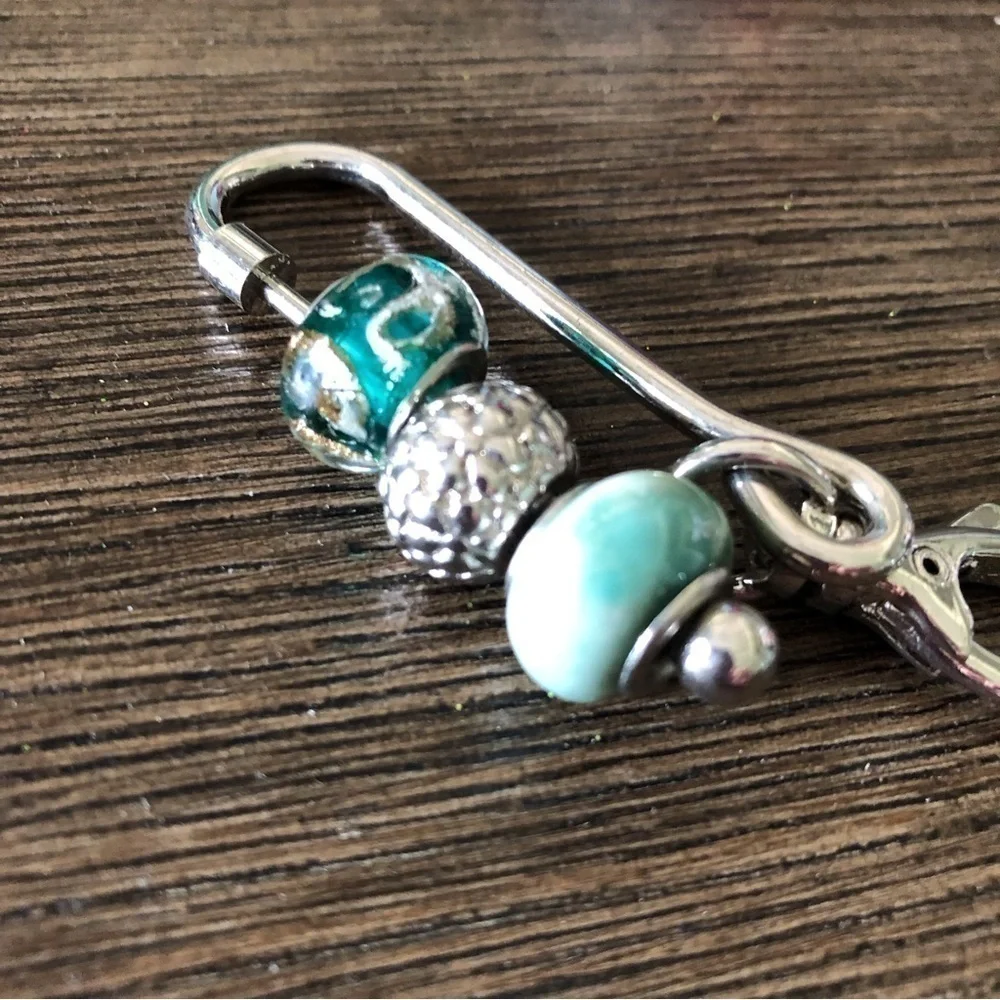 Sliver and Green bead keychain/bag clip